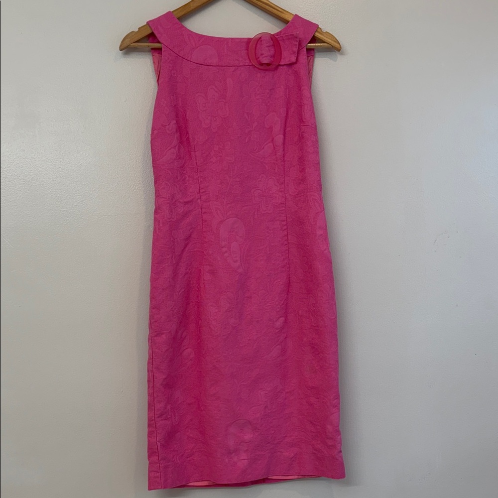 Vintage‎ Sharon Young Pink Jacquard Sheath Dress Size 4 Made in USA